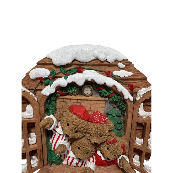 Vintage Musical Light Up Christmas Teddy Bear Family Wall Hanging - Picture 2 of 4